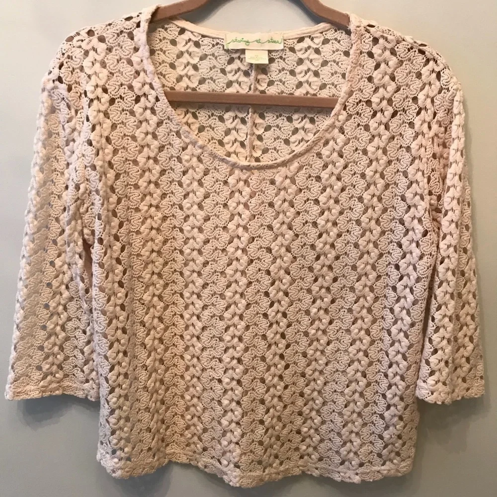 EUC UO Staring at Stars Cream Crochet Shirt XS​​​​​​​